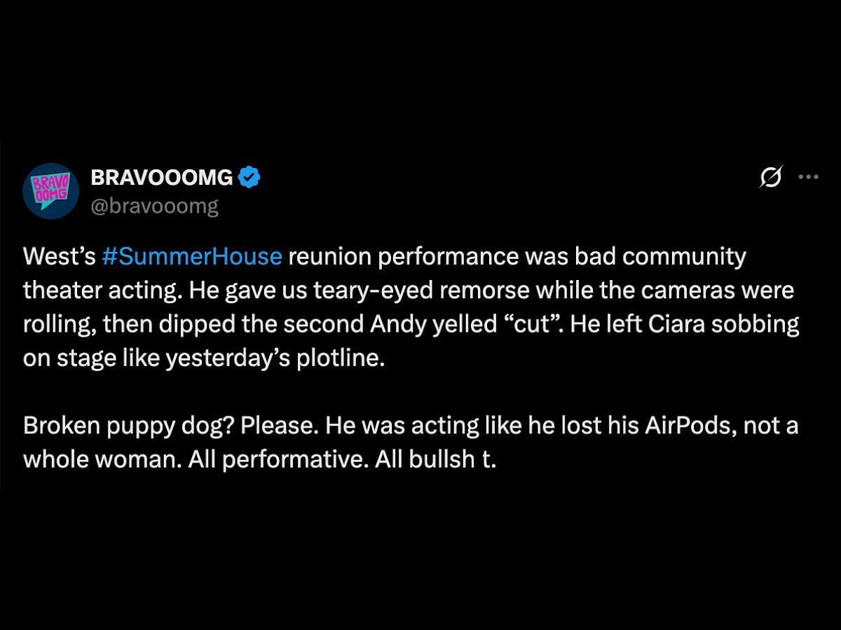 Netizens criticize West (Image via X/@bravooomg)